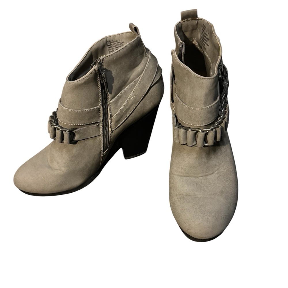 Elegant Grey Ankle Booties with Chain Detail